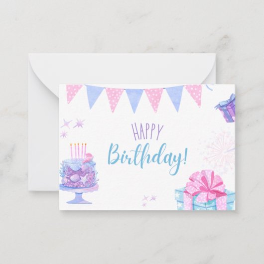 風船とケーキの誕生日カード ノートカード (正面)