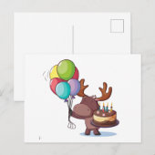風船とケーキの鹿 ポストカード (正面/裏面)