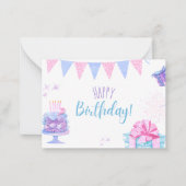 風船とケーキを備えたハッピーバースデーカード ノートカード (正面)