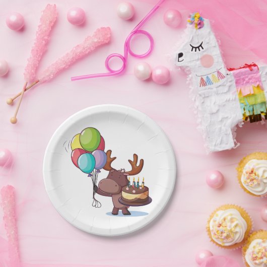 風船とケーキを持つムース ペーパープレート (パーティー)