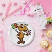 風船とケーキを持つムース |背景色 ペーパープレート (パーティー)