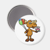 風船とケーキを持つムース |背景色 マグネット (正面/裏面)