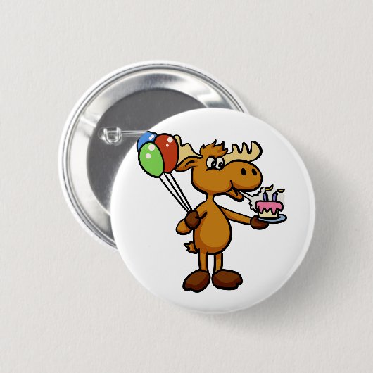 風船とケーキを持つムース |背景色 缶バッジ (正面&裏面)