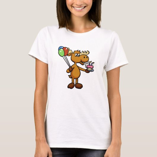 風船とケーキを持つムース |背景色 Tシャツ (正面)