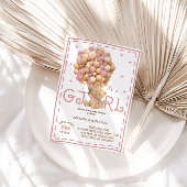 風船とテディベアピンクのベビーガールシャワー 招待状