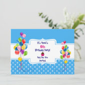 風船とドットの子供の誕生日パーティー招待状 招待状 (スタンド正面)