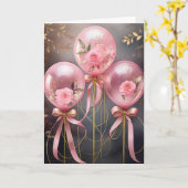 風船とバラ、5" x 7" 折りたたみ式グリーティングカード カード (黄色い花)