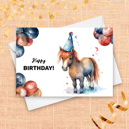 風船とパーティー帽子かわいい誕生日とポニー カード