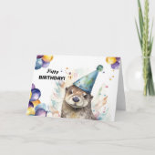 風船とパーティー帽子のハッピーバースデー カード (正面)