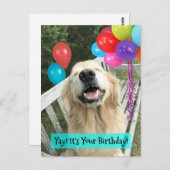 風船と一緒に誕生日のゴールデンレトリバーの犬 ポストカード (正面/裏面)