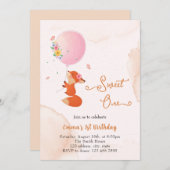 風船と一緒に飛ぶ小さな子狐 招待状 (正面/裏面)