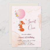 風船と一緒に飛ぶ小さな子狐 招待状 (正面/裏面)