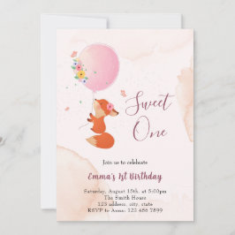 風船と一緒に飛ぶ小さな子狐 招待状