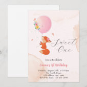 風船と一緒に飛ぶ赤ちゃん狐 招待状 (正面/裏面)