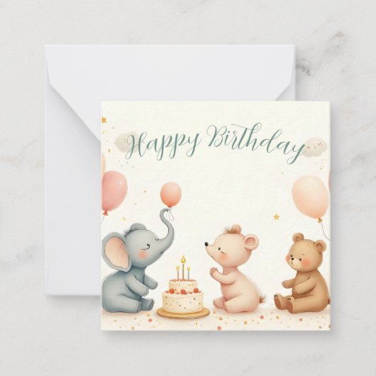 風船と動物の誕生日 ノートカード (正面)