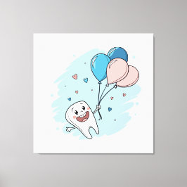 風船と喜ばしい漫画の歯 – 歯科衛生 キャンバスプリント