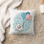 風船と喜ばしい漫画の歯 – 歯科衛生 クッション (ブランケット)