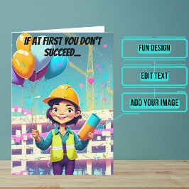 風船と女性技術者誕生日 カード