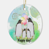 風船と幸せなペンギンのカラフル科 セラミックオーナメント (左)