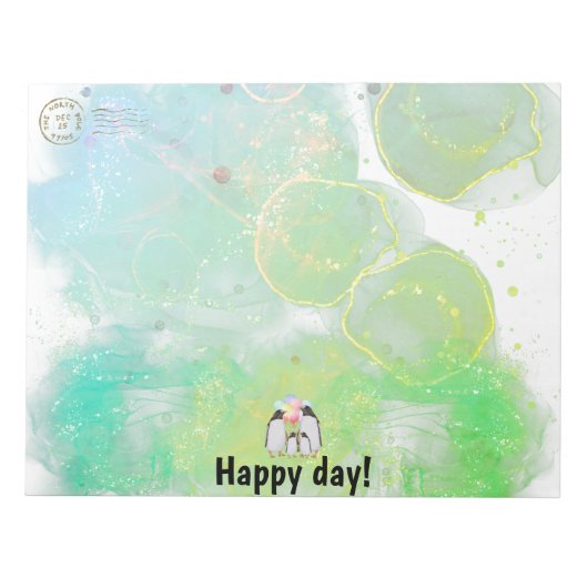 風船と幸せなペンギンのカラフル科 ノートパッド (正面)