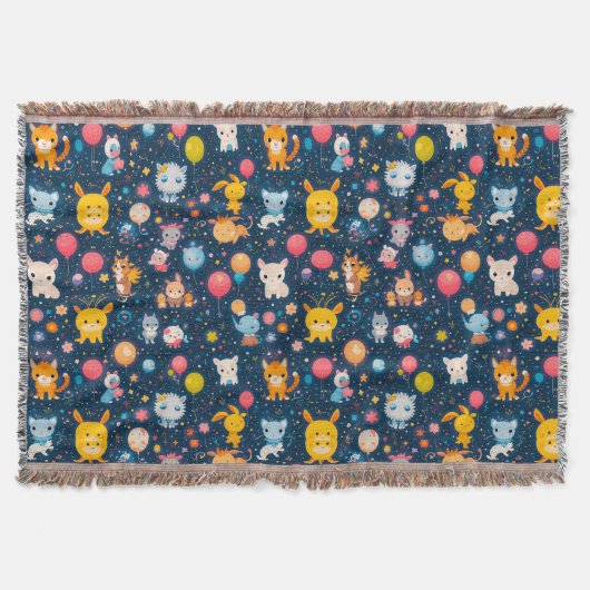 風船と星がかわいい動物 スローブランケット (正面)