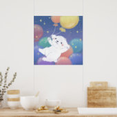 風船と星を持つかわいい子犬 ポスター (キッチン)