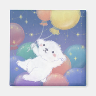 風船と星を持つかわいい子犬 マグネット