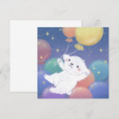 風船と星を持つかわいい子犬 招待状 (正面/裏面)