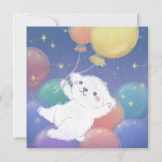 風船と星を持つかわいい子犬 招待状