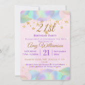 風船と星ピンク21歳の誕生日パーティー 招待状 (正面)