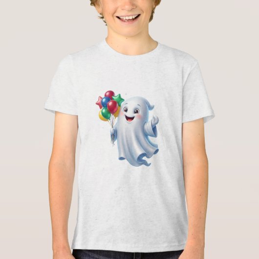 風船と浮遊幽霊のかわいいハロウィン トライブレンドＴシャツ (正面)