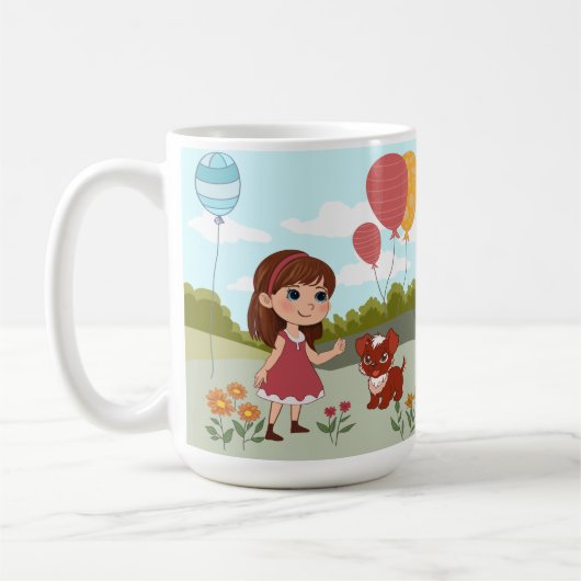 風船と犬と可愛い女の子  コーヒーマグカップ (左)