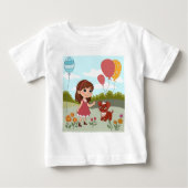 風船と犬と可愛い女の子 ベビーTシャツ (正面)