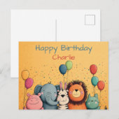 風船と紙吹雪で楽しく踊る動物たちのパーティー　〜かわいい動物園の仲間たち〜 ポストカード (正面/裏面)