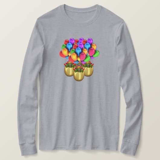 風船と花レディース長袖Tシャツ Tシャツ (デザイン正面)