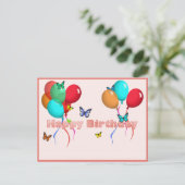 風船と蝶を持つハッピーバースデーカード ポストカード (スタンド正面)