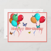 風船と蝶を持つハッピーバースデーカード ポストカード (正面/裏面)