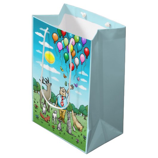 風船と誕生日、完璧なペア！ ミディアムペーパーバッグ (正面アングル)