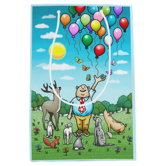 風船と誕生日、完璧なペア！ ミディアムペーパーバッグ (正面)