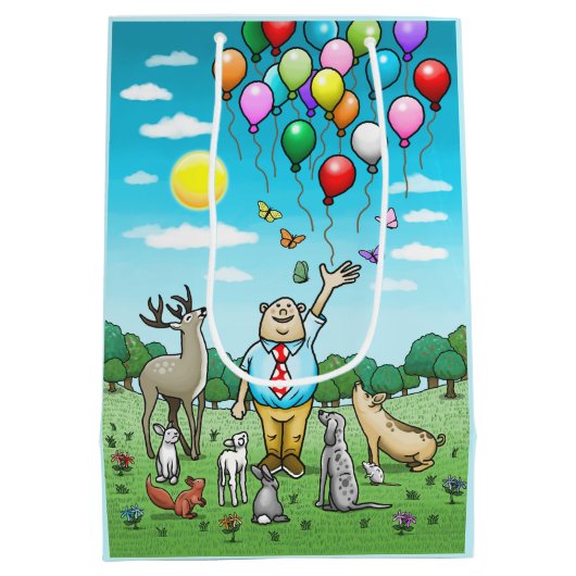 風船と誕生日、完璧なペア！ ミディアムペーパーバッグ (裏面)