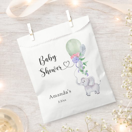 風船と象の赤ちゃんシャワー フェイバーバッグ (クリップ留めされた状態)