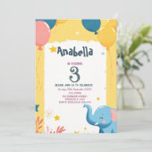 風船と象の黄色の子供の誕生日パーティー 招待状 (スタンド正面)