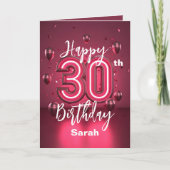 風船と輝くシックなネオンピンク30歳の誕生日 カード (正面)