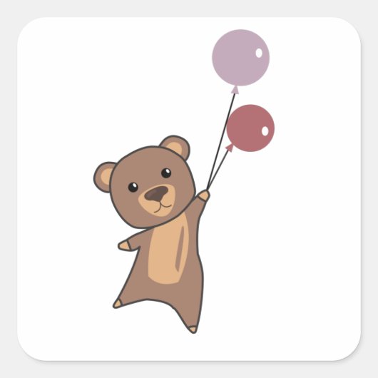風船にかわいい動物でハエを追い上げる スクエアシール (正面)