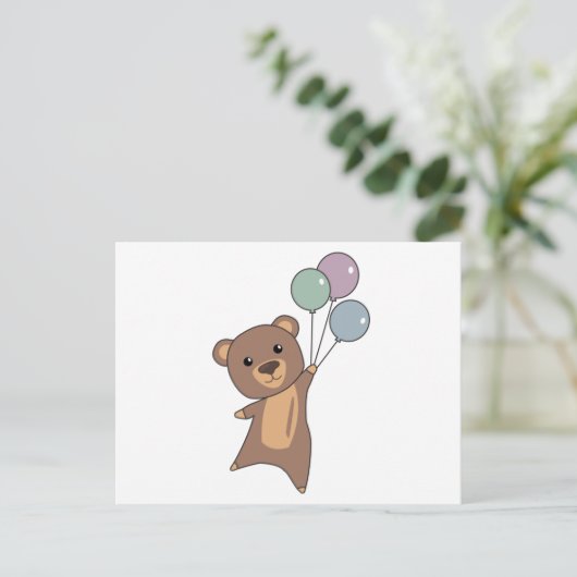 風船にかわいい動物でハエを追い上げる ポストカード (スタンド正面)