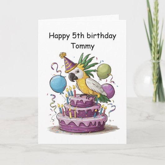 風船に乗ったお誕生日ケーキ カード (正面)