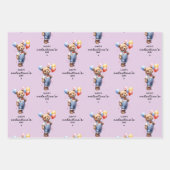 風船に乗ったキュートなバレンタインの水彩熊 ラッピングペーパーシート (正面3)