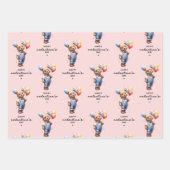 風船に乗ったキュートなバレンタインの水彩熊 ラッピングペーパーシート (正面2)