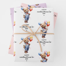 風船に乗ったキュートなバレンタインの水彩熊