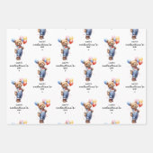 風船に乗ったキュートなバレンタインの水彩熊 ラッピングペーパーシート (正面)